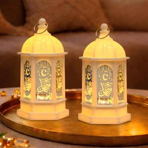 lot 6030 image: LED Ramadan Lanterns Decorations, Eid Decorations for Home and Table, Small Ramadan Lights with Hanging Rings, Moon & Star Eid Decor, Islamic Home Decor & Muslim Eid Gift (2 Pack)