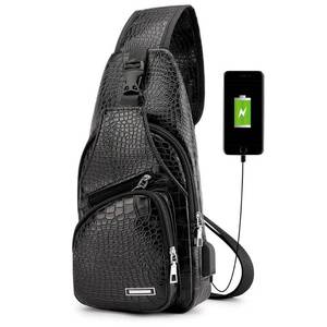 lot 6053 image: Peicees Leather Sling Bag Mens Crossbody Chest Bag Sling Backpack for Men with USB Charge Port