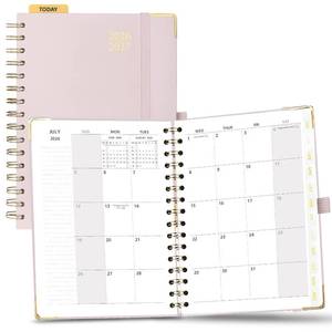 lot 6058 image: POPRUN Monthly Planner 2026-2027 Spiral Hardcover (6.25 x 8.5), 18 Months Calendar (Jan.2026-Jun.2027) - 2 Pages per Month with Dotted Note Pages, Sunday Start, Laminated Tab - Light Pink