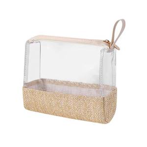 lot 6065 image: RSRSLEII Boho Small Clear PVC Waterproof Makeup Bag with handle, Transparent Zipper Cosmetic Bag for Travel, Beach Bag for Sun screen Skincare (02 Beige-1)