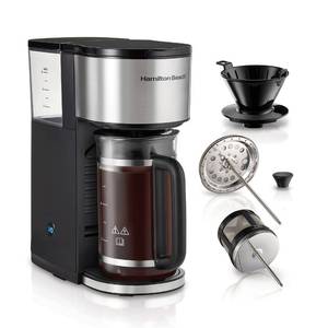 lot 6069 image: Hamilton Beach Home Barista 7-in-1 Small Coffee Maker with Seven Ways to Brew, 6 Cup Carafe, Drip, Single Serve, French Press, Pour Over, Cold Brew, Easy-Fill Reservoir, Black (46251)