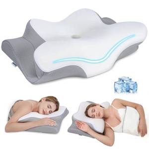 lot 6072 image: PAYHUIN Cervical Neck Pillow, Memory Foam Pillows for Neck Discomfort Relief, 2 Heights Ergonomic Pillow with Breathable Ice Silk Cover, Neck Support Pillow for Side Sleepers, Odor-Free White