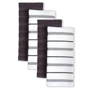 lot 6094 image: KitchenAid Albany Kitchen Towel 4-Pack Set, Matte BlackWhite, 16x26