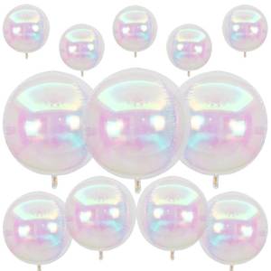 lot 6100 image: 12Pcs Iridescent Round Foil Balloons, 22 15 10 4D Clear Ball Balloon, Holographic Balloons for Birthday Wedding Folding Rainbow Under The Sea Mermaid Party decoration