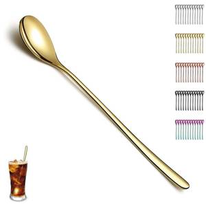 lot 6373 image: Evanda Gold Long Handle Iced Tea Spoons Set of 12, Titanium Plating Stainless Steel Teaspoons, Stirring Bar, Coffee, Ice Cream, Cocktail Spoon - Dishwasher Safe