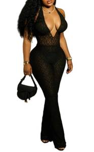 lot 6374 image: NIFTRIRY Womens Jumpsuit See Through Lace Jumpsuit for Women V Neck Sleeveless Black Jumpsuit Sexy Outfits size S