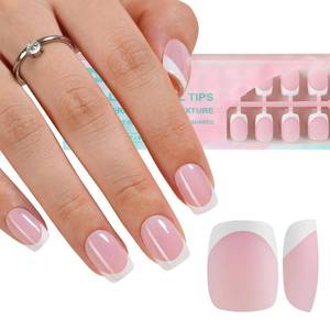 lot 6375 image: Misssix French Gel Nail Tips, 150Pcs French Tip Press on Nails Short Square Pink, No Need to File 3 in 1 Tips Pre-lasting, Gel Fake Nails for Nail Art DIY 15 Sizes