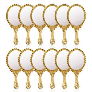 lot 6379 image: LITALAR Vintage Handheld Mirror for Makeup -12 Pcs Travel Handle Mirrors for Women Gold Embossed Flower Portable Princess Mirror Tabletop Party Classroom