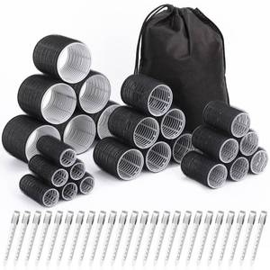 lot 6383 image: Hair Curlers Set with 24 Rollers (6 Jumbo, 6 Large, 6 Medium, 6 Small) and 24 Clips for All Hair Lengths (Black)