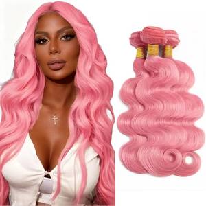 lot 6384 image: 28 30 32 Inch Light Pink Human Hair Bundles Pink Body Wave Bundles Grade 8A Brazilian Virgin Remy Hair Extensions Double Weft Hair Weave 300g