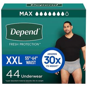 lot 6395 image: Depend Fresh Protection Adult Incontinence Disposable Underwear for Men - Maximum Absorbency - XXL - Gray - 44ct