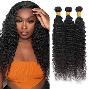 lot 6398 image: Human Hair Bundles Deep Wave Bundles Human Hair 18 20 22 inch #1B Wet and Wavy Bundle Brazilian Remy Deep Curly Bundle