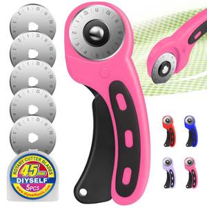 lot 6418 image: DIYSELF Rotary Cutter, Sharp Rotary Cutters for Fabric, 45 mm Quilting Cutter with Safety Lock, Fabric Cutter, Craft Supplies Sewing Tools, Mat Cutter Blades Rotary Tool for Quilting Projects (Pink)