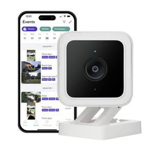 lot 6420 image: WyzeCam Cam v3 Security Camera for Pets, IndoorOutdoor Home Security Camera with 1080p Color Night Vision Motion & Sound Detection, Compatible with Alexa & Google, White, 1-Pack