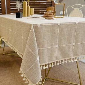 lot 6442 image: Deep Dream Tablecloths, Embroidered Waterproof Table Cloth Cotton Linen Wrinkle Free Anti-Fading Table Cover Decoration for Kitchen Dinning Party Christmas, 55 x 70 Inch - Light Brown