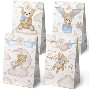 lot 6444 image: Outego 24 Pack Teddy Bear Baby Shower Bags, Blue Teddy Bear Goodie Bags, Blue Neutral Party Favor Bags, We Can Bearly Wait Baby Shower Bags