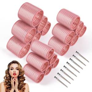 lot 6449 image: wetore 26 Pcs Ceramic Thermal Hair Rollers Set,Hair Curlers for Blowout Look Long Medium Short Hair,Jumbo Self Grip Hair Rollers with Clips for Women(18 Rollers  8 Stainless Steel Clips,Pink)