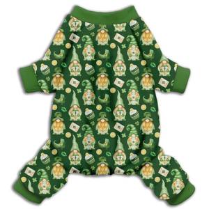 lot 6450 image: Pohshido St. Patricks Day Dog Pajamas Irish Themed Pet Outfit with Gnomes and Shamrocks, Comfortable Four Legged Design for Small, Medium, and Large Dogs