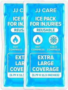 lot 6459 image: JJ CARE Ice Packs for Injuries Reusable (Pack of 2, XL) - Gel Ice Packs Reusable - Soft Ice Pack for Injuries with Wrap - Flexible Therapy, for Knee, Back, Neck, Wrist, & Ankle
