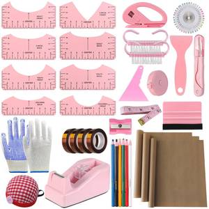 lot 6467 image: XEUZK Sublimation Shirts Tool Pink Kit With 8T Shirt rulers, 3Pack Teflon Sheet for Heat Press 12 x 16in, Heat Resistant Gloves & Silicone Bumps, 4Rolls Heat Resistant Tape& Tape Dispenser Sublimation