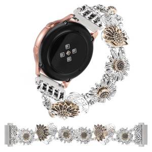 lot 6471 image: Stretchy Metal Bracelet Bands Compatible with Samsung Galaxy Watch Active 2 bands 40mm 44mmActive 40mmGalaxy Watch 3 41mm42mmGear S2Galaxy Watch 5 4 20mm Women Fancy Elastic Sunflower Strap (Medium, Silver Gold Flower)