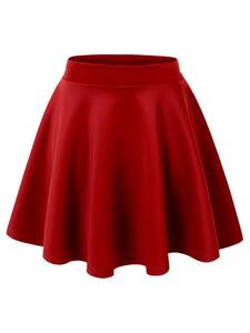 lot 6479 image: MBJ WB211 Womens Basic Versatile Stretchy Flared Skater Skirt for Girl XXXL RED