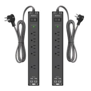 lot 6487 image: 2 Pack Power Strip Surge Protector - 6Ft Extension Cord with 5 Widely Outlets 4 USB (2 USB C) Port, 1875W15A, Wall Mount, Flat Plug, Desk Charging Station for Home Office College Dorm Room Essentials