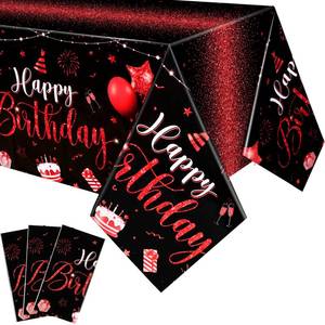 lot 6493 image: Tudomro 3 Pcs Happy Birthday Tablecloths Happy Birthday Party Decorations Plastic Table Cover Rectangular Cloths for Women Men Baby Shower Party Supplies, 108 x 54 Inch (Black Red)