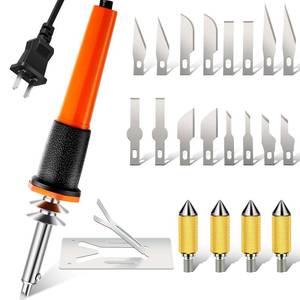 lot 6495 image: Honoson 22 Pieces Electric Hot Knife Cutter Tool Include Heated Knife Plastic Cutter With Multipurpose 16 Blades 4 Blade Holders Metal Stand For Soft Thin Plastic Foam Stencils(Orange)