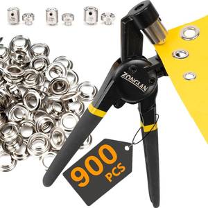 lot 9286 image: zonglan Heavy Duty Grommet Tool Kit of 12 516 and 38,Multi Size Handheld Eyelet Tool Plier Rivet Press with 900 pcs Silver Grommets for Tarp Leather Fabric