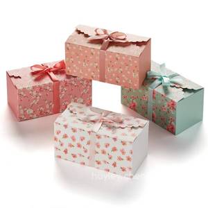 lot 9292 image: Floral Gift Boxes with Lids & Ribbons (20 Pack) 8�� x 4�� Cute Decorative Pastel Treat Boxes Empty for Small Presents, Cookies, Mithai Indian Sweets, Diwali, Candy, Party Favors, Bulk Unique Return Gift