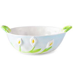 lot 9301 image: MerryDine Ceramic Fruit Bowl with Handles, 3D Hand-Painted Calla Lily Floral Design Serving Bowl for Soup, Pasta, Salad and Snacks, 24oz, Microwave & Dishwasher Safe