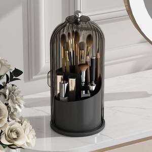 lot 9304 image: GAXmi Makeup Brush Holder with Lid Cosmetic Tools Organizer 360 Rotating Waterproof Dustproof Beauty Brushes Storage for Vanity, Black-Grey