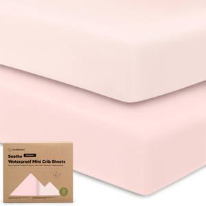 lot 9311 image: 2 Pack and Play Sheets, Waterproof Mini Crib Sheets Fitted - 38x26 Organic Cotton Pack N Play Sheets for Graco Pack and Play Mattress, Playard Baby Crib Sheets,Neutral for Boy,Girl,Toddler(Mist Rose)