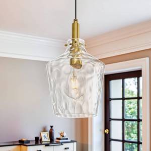lot 9313 image: Vaziden Modern Hammered Glass Pendant Lighting for Kitchen Island 1 Pack, Farmhouse Gold Pendant Light Fixtures, Height Adjustable Ceiling Pendant Light, 8 Inch