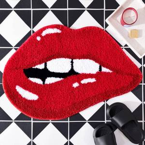 lot 10345 image: Panstar Red Lips Bathroom Rug, Cute Funny Biting Lips Shaped Bath Mat Non Slip Absorbent Bathtub Rug Bathroom Plush Shower Rugs