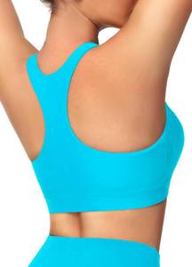 lot 10348 image: MIVEI Womens Sports Bra Swim Tops for Under Shirt Bikini Top Bathing Suit Modest High Neck Quick Dry Removable Padded UPF50 Light Blue