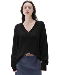 lot 10350 image: SUUKSESS Women Cashmere Oversized Sweaters V Neck Pullover Tops Fall Winter Long Sleeve Jumpers (Jet Black,XL)