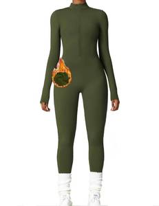 lot 10354 image: AEEZO Womens Fleece Lined Workout Jumpsuits Zip Up Thermal Yoga Rompers Sexy One Piece Bodycon Pants, SMALL