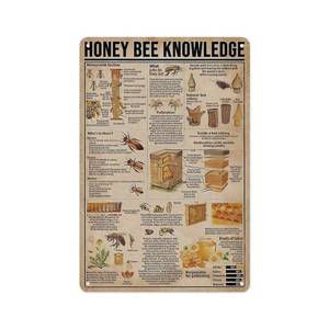 lot 10358 image: Honey Bee Knowledge Poster Vintage Beekeeping Infographic Honeycomb Pollination Swarm Colony Life Cycle Classroom Wall Decor for Home Office Apiary Gift Metal Sign 12x8 Inch