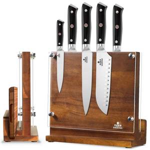 lot 11224 image: ENOKING Magnetic Knife Block with Acrylic Shield, Double Side Kitchen Knife Holder without Knives- Acacia Wood Universal Knife Storage Organizer with Powerful Magnet for Kitchen Counter