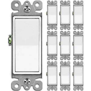lot 11230 image: BESTTEN 10 Pack Single Pole Decorator Wall Light Switch, 15A 120277V, Paddle Light Switch, OnOff Rocker Interrupter, UL Listed, White