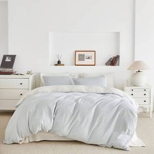 lot 11240 image: SUSYBAO Blue Seersucker Duvet Cover King 100% Cotton 3 Pcs Set 1 Light Blue Textured Duvet Cover with Zipper Ties 2 Pillow Shams Washed Cotton Classic Striped Seersucker Bedding Set Soft