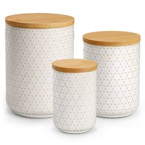 lot 11261 image: MALACASA LYDIA Ceramic Canisters Set with Airtight Lids, 804020 oz Coffee Canisters Sets for the Kitchen, Large Jars for Flour, Sugar, Pasta, Coffee, Cookies, Tea - Set of 3, Hexagon (Missing One)