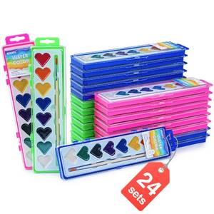 lot 11288 image: Ezzgol Watercolor Paint Sets Bulk, 24 pack 8 Colors Washable Paint Sets,Wooden Brushes, Idear Valentines Day Gift Christmas Gift for Preschool Classroom, Art School, Birthday Party Favors (Missing 12)