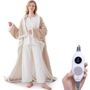 lot 11295 image: Westinghouse Electric Snuggle Throw Blankets with Foot Pocket, Wearable Heated Throw with Sleeves, 6 Heating Levels & 2 to 10 Hours Heating Time Settings, 50  7018, Beige