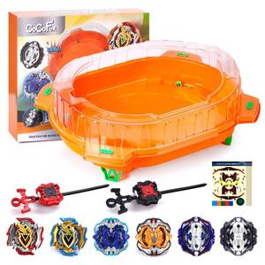 lot 11298 image: COCOFOX Battling Top Burst Toy Set, 6 Battling Tops 2 Launchers and 1 Stadium, Toys for 6 Year Old Boys & Girls & Up��Orange��