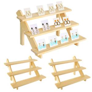 lot 12050 image: Acrux7 2 Pack 3 Tier Wooden Display Stand, Wooden Earring Display Wood Cupcake Stands, Detachable Wood Tiered Jewelry Card Display Stand with Groove for Jewelry Cupcake Vendors Retail Party Home