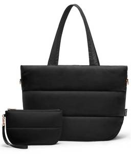 lot 12064 image: Puffer Tote Bag for Women, Lightweight Puffy Tote with Compartments, Shoulder Bag Crossbody Bags for Women Travel, Work, Gym (Black)