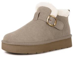 lot 12069 image: Hsyooes Womens Snow Boots Genuine Suede Leather Mini Boots Anti-Slip Outdoor Winter Ankle Booties Water Resistant Warm Faux Fur Lining,Khaki,38